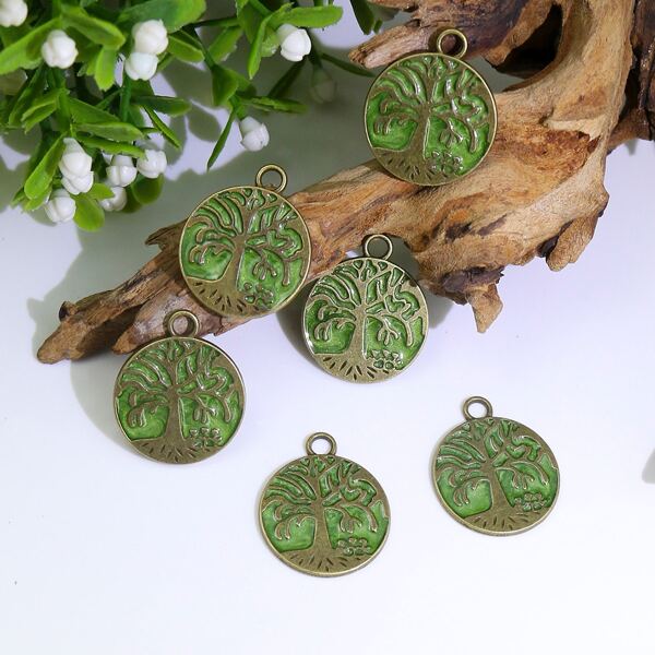 

6pcs Round DIY Pendant, Green