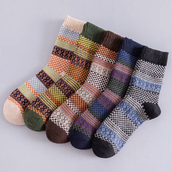

5pairs Men Color Block Socks, Multicolor