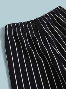 SHEIN 女孩條紋圖案字母圖案腰帶上衣和長褲 - 黑與白 - 查看 4