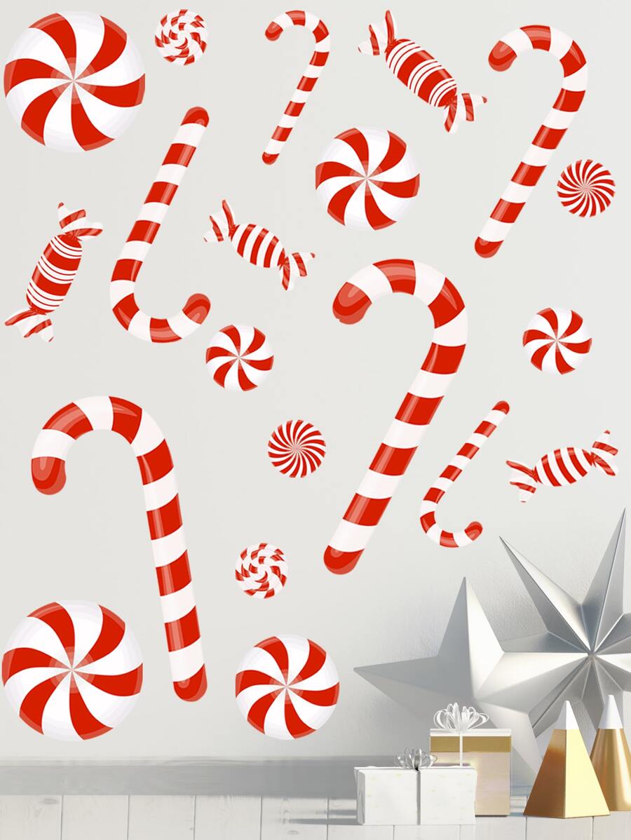 Christmas Candy Wall Sticker - Red and White - View 1