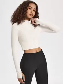 Zip Up Crop Sports Jacket - Beige - View 3