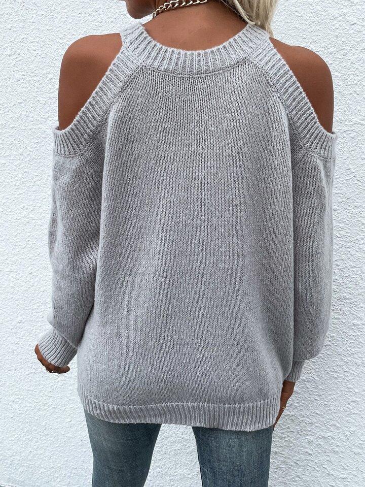 Cold shoulder solid sweater shein store