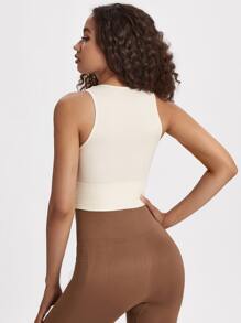 SHEIN Sports Seamless Textured Sports Tank Top - Beige - View 2