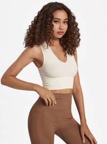 SHEIN Sports Seamless Textured Sports Tank Top - Beige - View 3