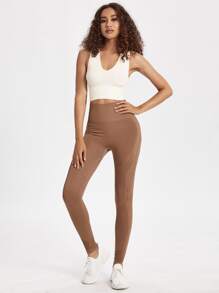 SHEIN Sports Seamless Textured Sports Tank Top - Beige - View 4