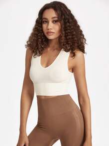 SHEIN Sports Seamless Textured Sports Tank Top - Beige - View 5