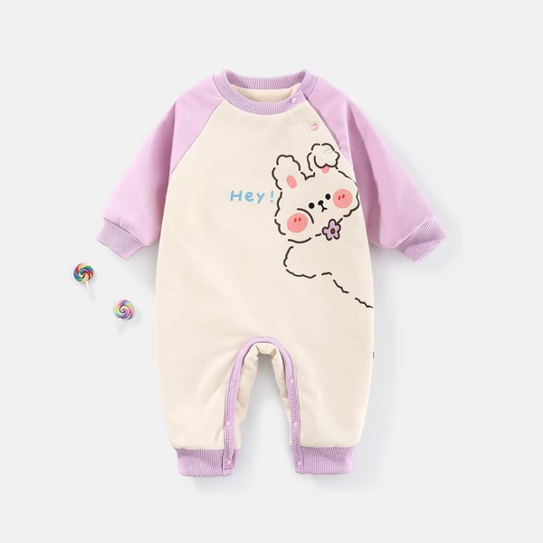 

Cartoon & Letter Graphic Raglan Sleeve Jumpsuit, Multicolor