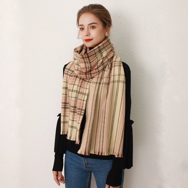 

Plaid & Striped Pattern Scarf, Multicolor