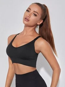 LUVLETTE Medium Support Criss Cross Back High Stretch Sports Bra - Black - View 1