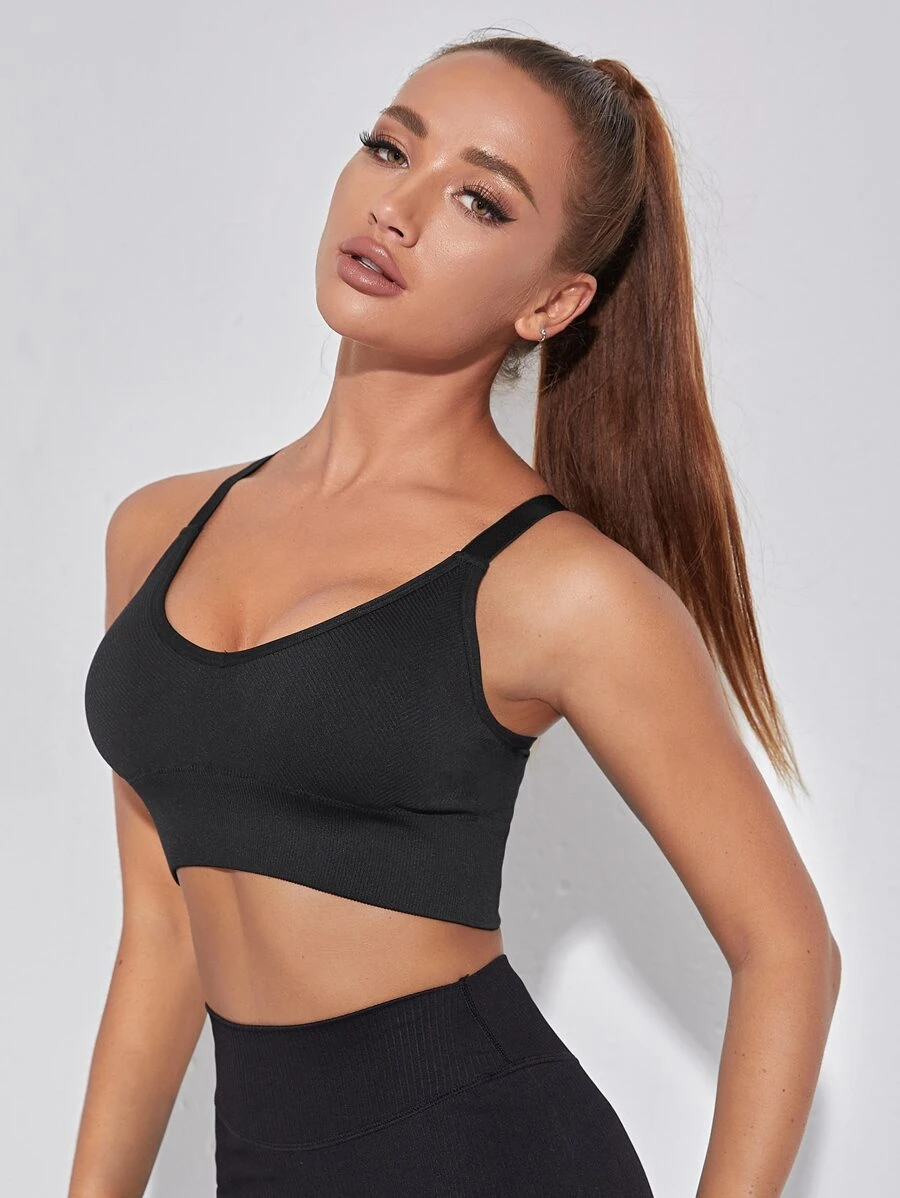 LUVLETTE Medium Support Criss Cross Back High Stretch Sports Bra - Black - View 1