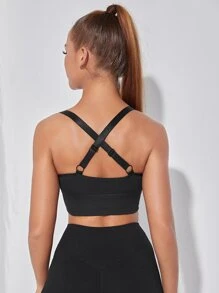 LUVLETTE Medium Support Criss Cross Back High Stretch Sports Bra - Black - View 2