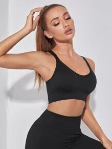 LUVLETTE Medium Support Criss Cross Back High Stretch Sports Bra - Black - View 5