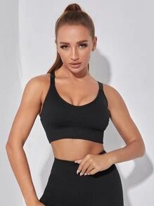 LUVLETTE Medium Support Criss Cross Back High Stretch Sports Bra - Black - View 3