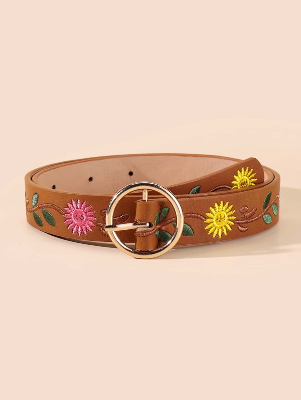 Flower Embroidered Women's Metal Buckle Everyday Belt (Hole Punch Included) Halloween Valentine's Day Valentines Summer, School Fall, Autumn, Halloween