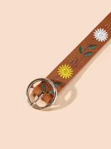 花朵刺绣女士金属扣日常腰带（含打孔器）万圣节情人节情人节夏季、学校秋季、秋季、万圣节 - 駝色 - 查看 3