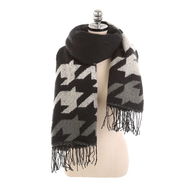 

Fringe Hem Houndstooth Pattern Scarf, Multicolor