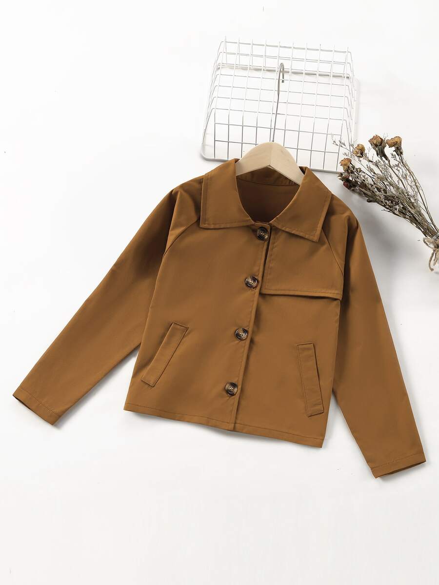 Niñas Gabardinas de manga raglán con botón delantero - Marrón - Ver 1