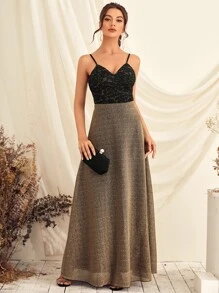 Đầm Tương phản ren Tương phản Mesh Dây kéo Khối Màu Hấp dẫn - Nhiều màu - Xem 1