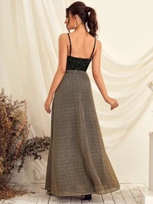 Đầm Tương phản ren Tương phản Mesh Dây kéo Khối Màu Hấp dẫn - Nhiều màu - Xem 2