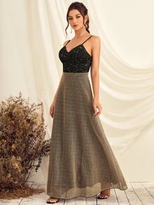 Đầm Tương phản ren Tương phản Mesh Dây kéo Khối Màu Hấp dẫn - Nhiều màu - Xem 3