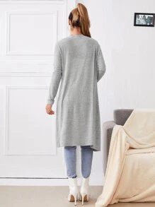 SHEIN LUNE 混色針織開襟長款大衣 - 淺灰色 - 查看 2