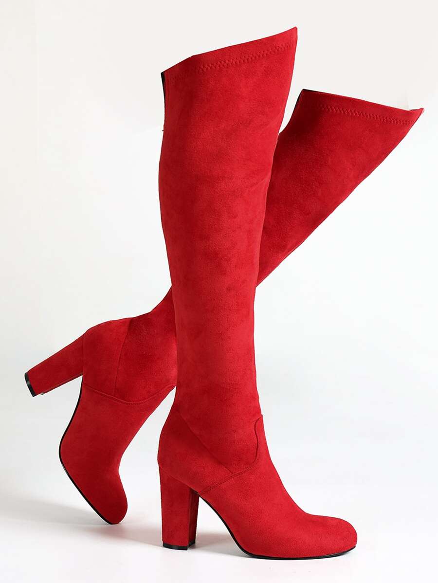 Minimalist Suedette Slip On Sock Boots - Red - View 1