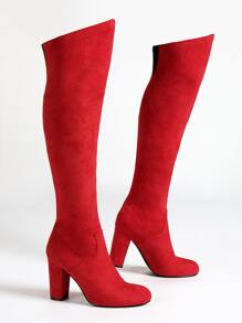 Minimalist Suedette Slip On Sock Boots - Red - View 2