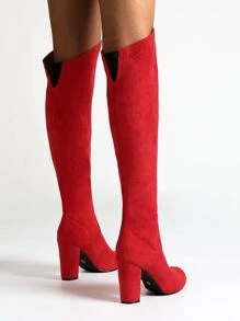 Minimalist Suedette Slip On Sock Boots - Red - View 3