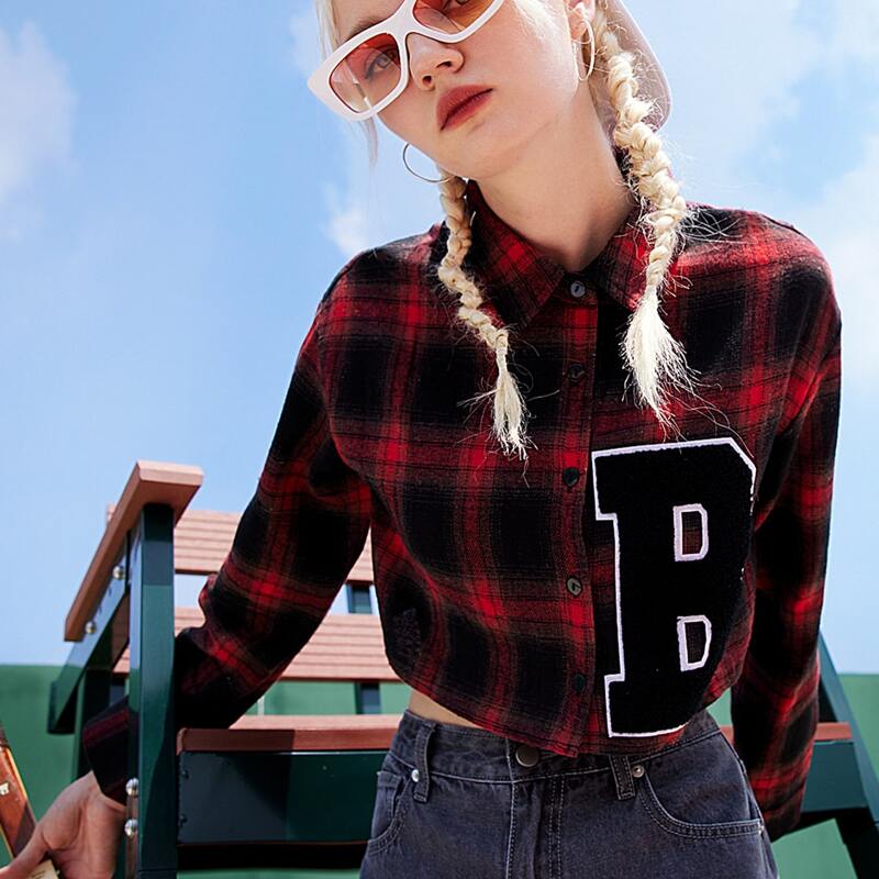 

Plaid Print Drop Shoulder Crop Blouse, Multicolor