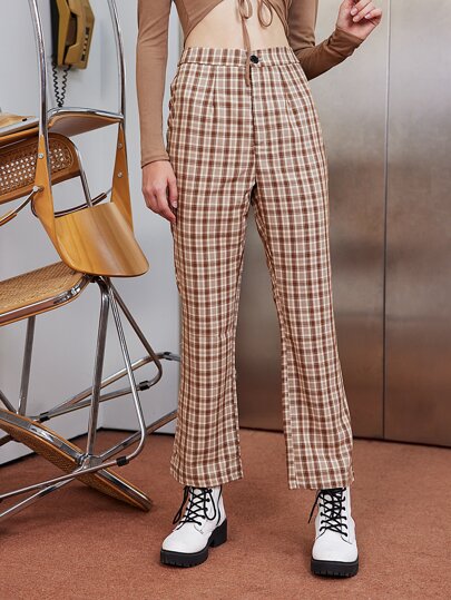 سروال بساق مستقيم مربع النقش