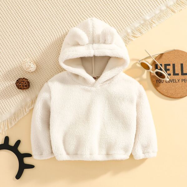 

Baby Solid 3D Ear Teddy Hoodie, White