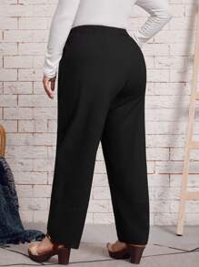 大碼高腰人像和花卉圖案長褲 - 黑色 - 查看 2