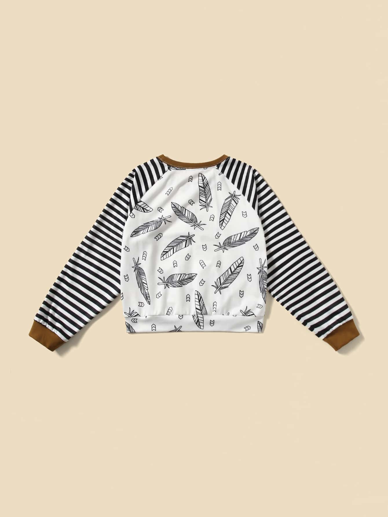 Boys 1pc Striped And Feather Print Sweatshirt