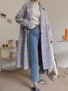 DAZY 格子翻领单扣大衣女式夹克，秋季女装 - 彩色 - 查看 2