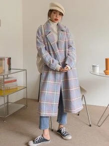 DAZY 格子翻领单扣大衣女式夹克，秋季女装 - 彩色 - 查看 4