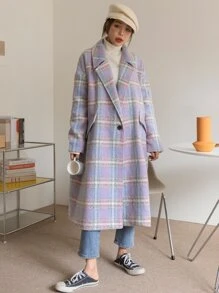 DAZY 格子翻领单扣大衣女式夹克，秋季女装 - 彩色 - 查看 6