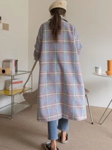 DAZY 格子翻领单扣大衣女式夹克，秋季女装 - 彩色 - 查看 3