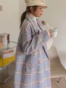 DAZY 格子翻领单扣大衣女式夹克，秋季女装 - 彩色 - 查看 8