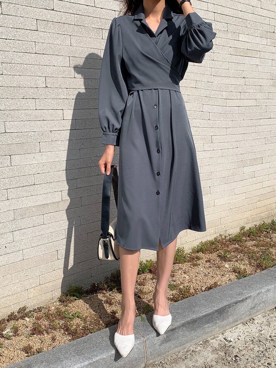 Tie Back Button Front Shirt Dress