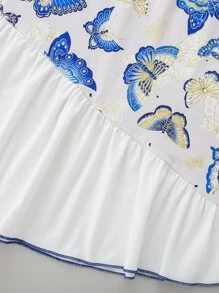Niñas Vestido con estampado de mariposa bajo con fruncido - Multicolor - Ver 4