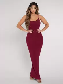 SHEIN SXY Solid Bodycon Cami Dress - Burgundy - View 1