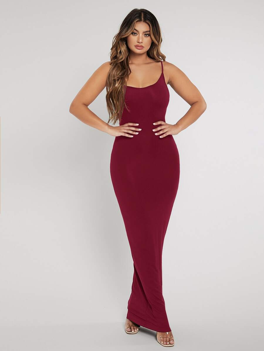 SHEIN SXY Solid Bodycon Cami Dress - Burgundy - View 1