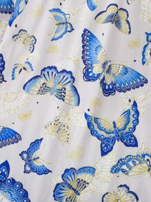 Niñas Vestido con estampado de mariposa bajo con fruncido - Multicolor - Ver 5