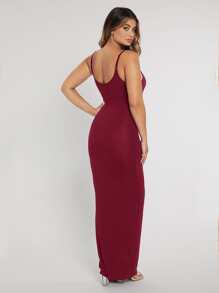 SHEIN SXY Solid Bodycon Cami Dress - Burgundy - View 2