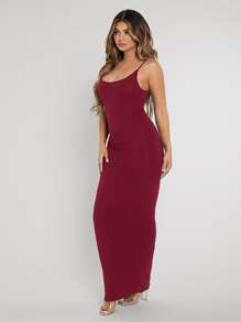 SHEIN SXY Solid Bodycon Cami Dress - Burgundy - View 3
