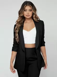 SHEIN SXY Shawl Neck Open Front Blazer & Trousers Suit - Black - View 6