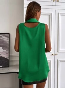 SHEIN BIZwear Cowl Neck Ribbon Sleeveless Blouse Workwear - Green - View 2