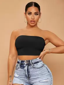 SHEIN SXY Lace Up Backless Crop Tube Top