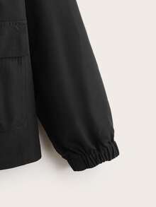 SHEIN Flap Pocket Zipper Hooded Jacket - Black - View 3