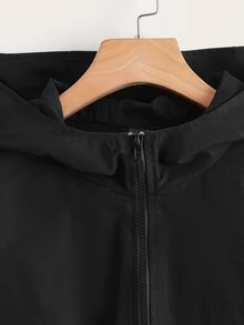 SHEIN Flap Pocket Zipper Hooded Jacket - Black - View 4